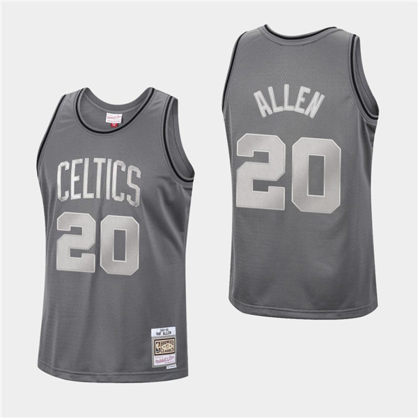 Men's Boston Celtics #20 Ray Allen Charcoal Mitchell & Ness Hardwood Classics Metal Works Jersey