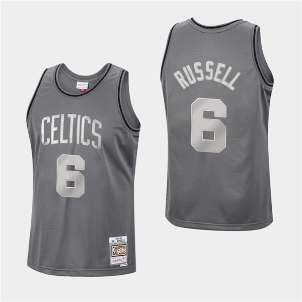 Men's Boston Celtics #6 Bill Russell Charcoal Mitchell & Ness Hardwood Classics Metal Works Jersey