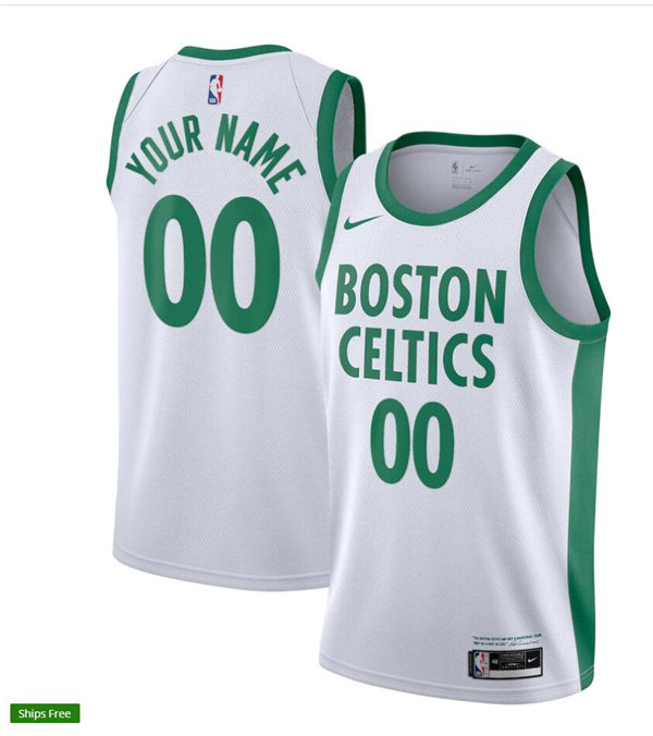 Mens Boston Celtics Custom Nike White 2020-21 NBA City Edition Jersey
