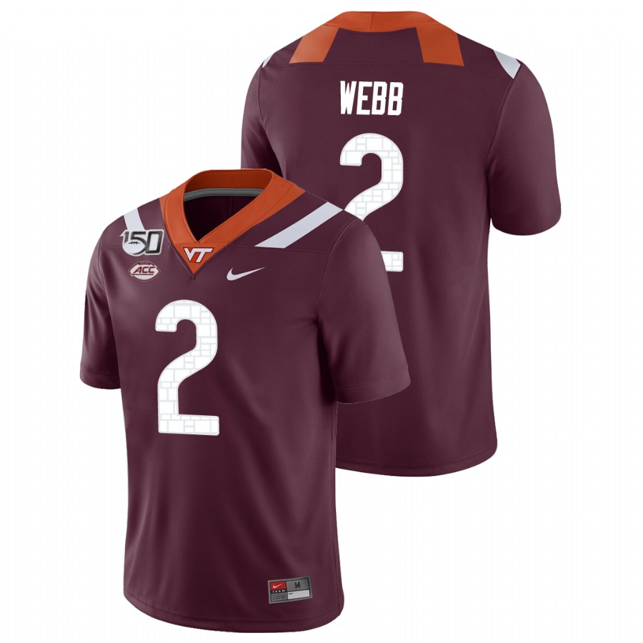 Men's Virginia Tech Hokies #2 Jeremy Webb Nike Maroon College Game Football Jersey