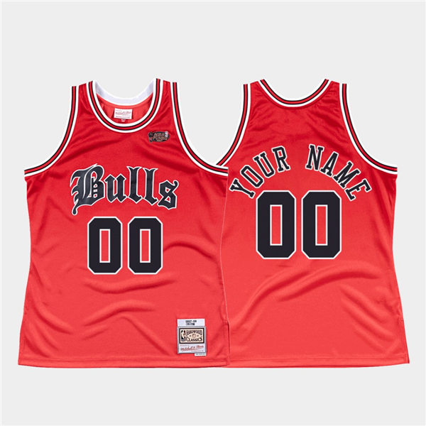 Mens Chicago Bulls Custom Mitchell & Ness Red Old English Faded Jersey