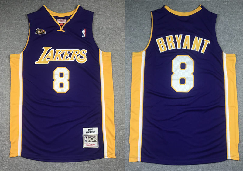 Men's Los Angeles Lakers #8 Kobe Bryant Purple Hardwood Classics 2000-01 Finals Jersey