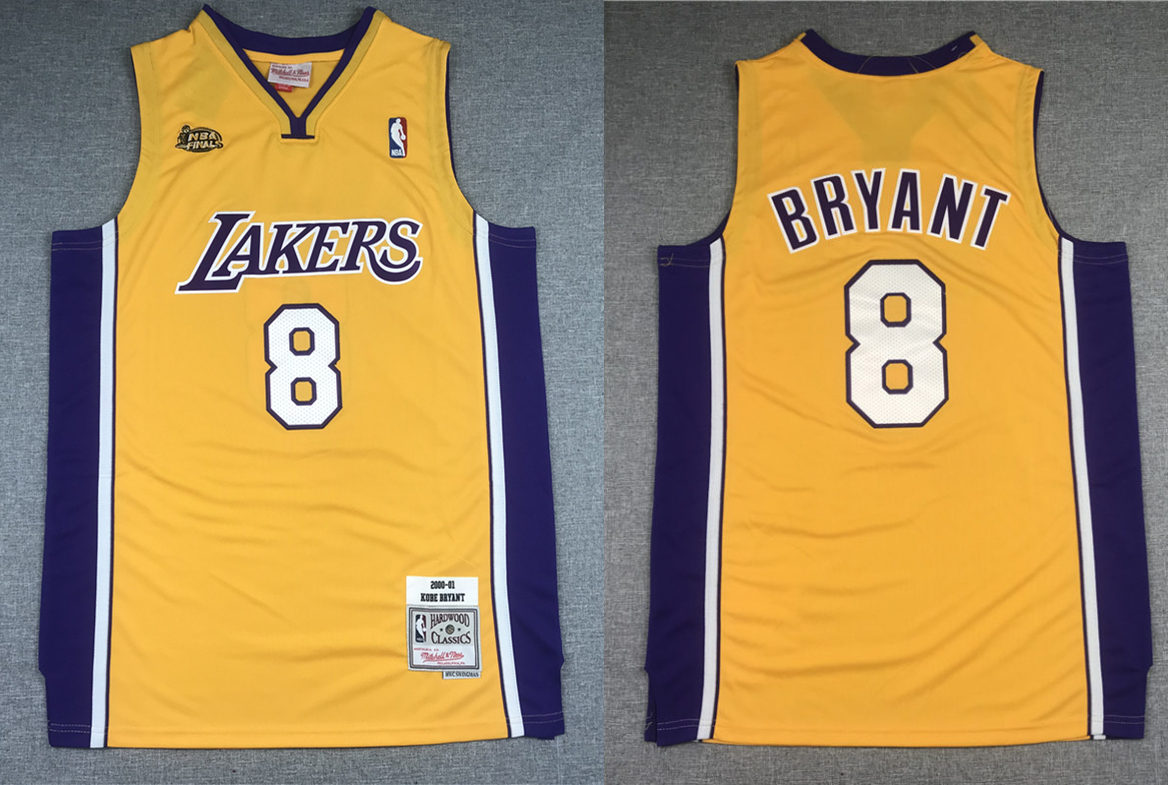 Men's Los Angeles Lakers #8 Kobe Bryant Gold Hardwood Classics 2000-01 Finals Jersey
