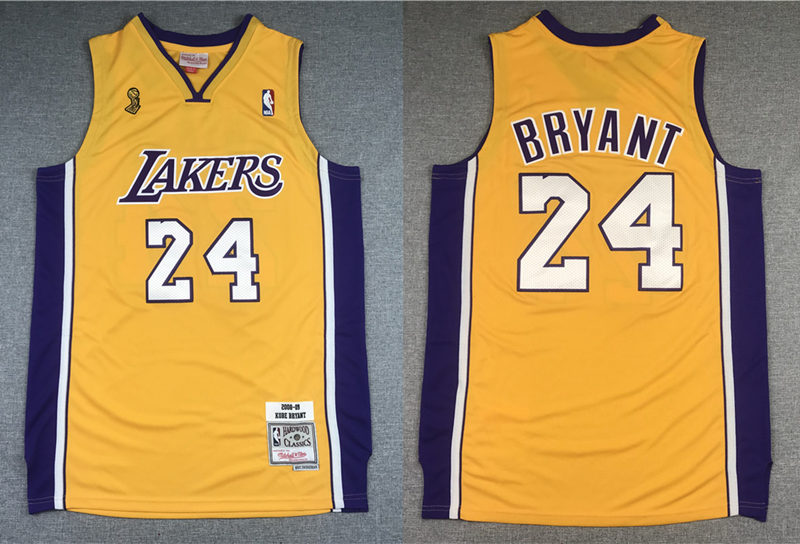 Men's Los Angeles Lakers #24 Kobe Bryant Gold Mitchell & Ness Hardwood Classics 2008-09 Finals Champions Jersey