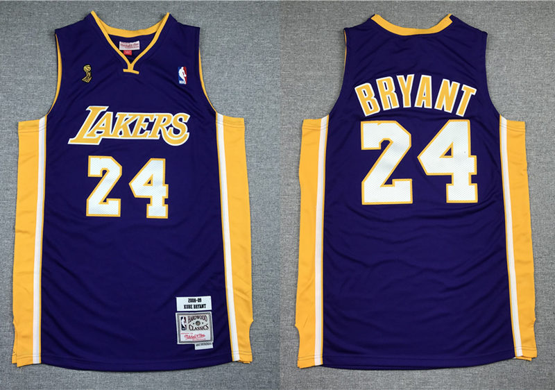 Men's Los Angeles Lakers #24 Kobe Bryant Purple Mitchell & Ness Hardwood Classics 2008-09 Finals Champions Jersey