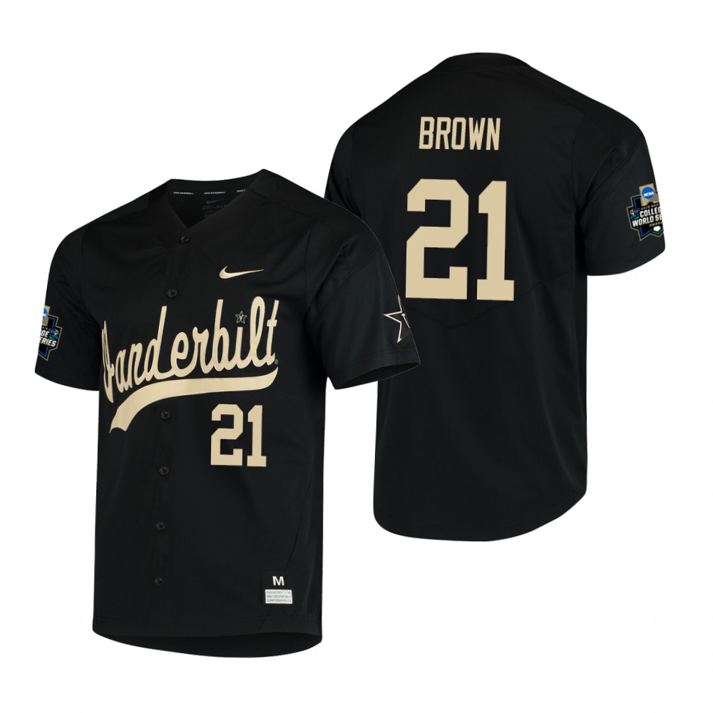 Men's Vanderbilt Commodores #21 Tyler Brown Nike Black College Game Baseball Jersey