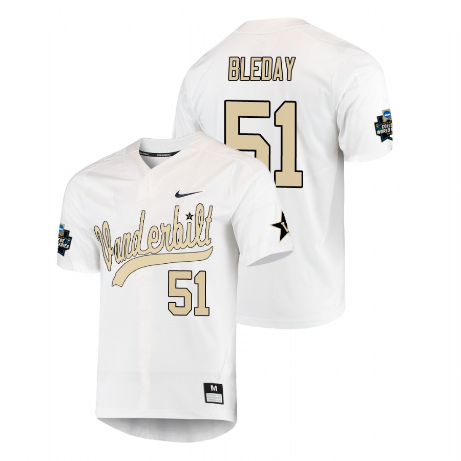 Men's Vanderbilt Commodores #51 J.J. Bleday Nike White Gold College Baseball Jersey