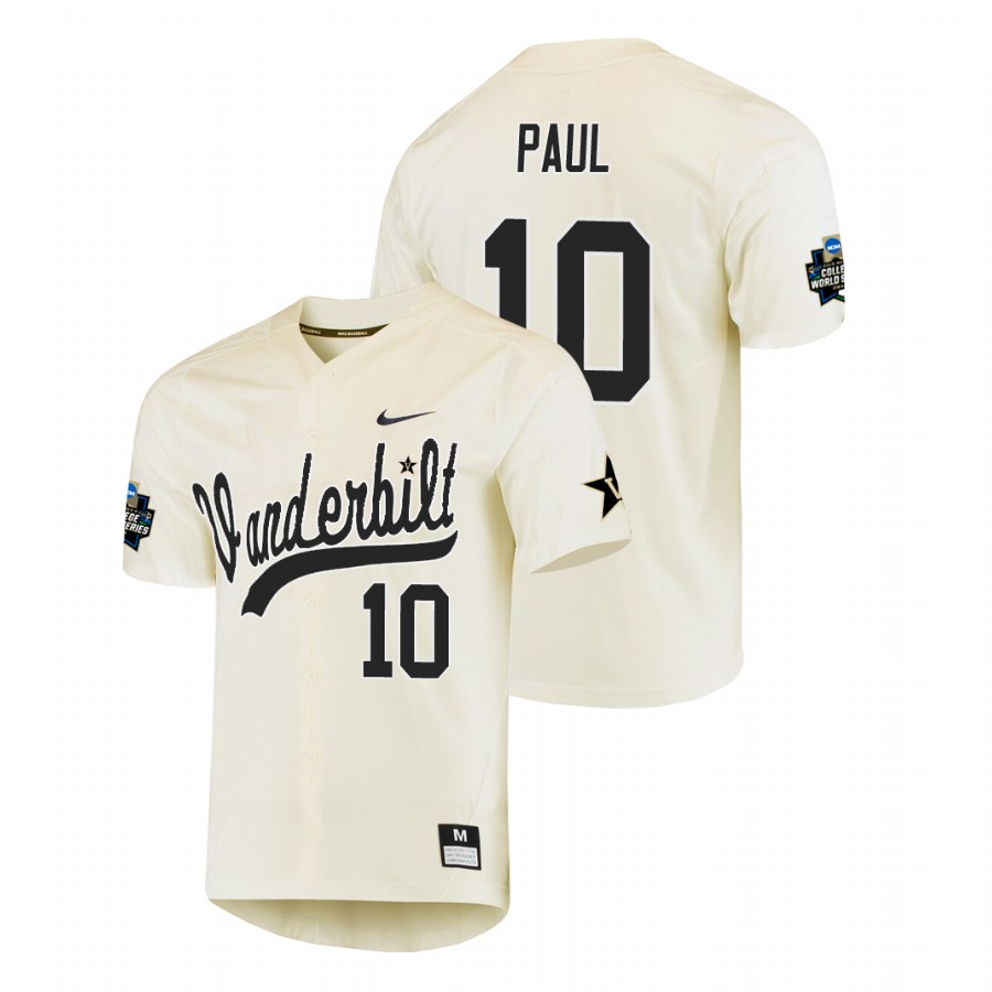 Men's Vanderbilt Commodores #10 Ethan Paul Nike Cream College Baseball Jersey