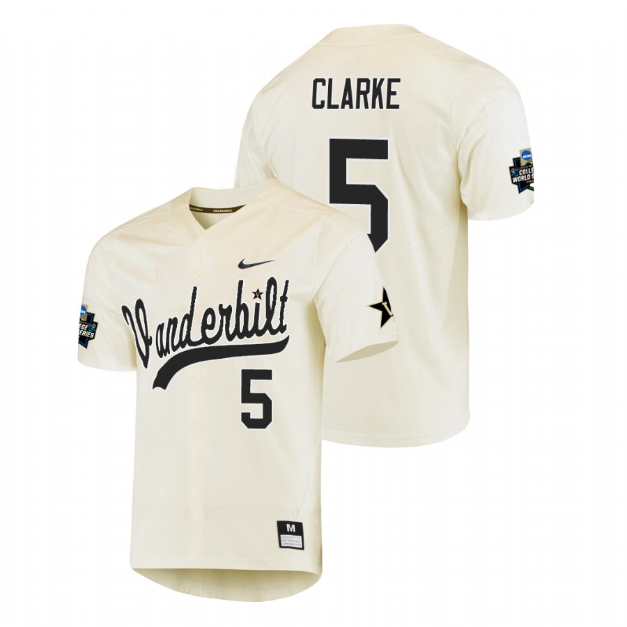 Men's Vanderbilt Commodores #5 Philip Clarke Nike Cream College Baseball Jersey