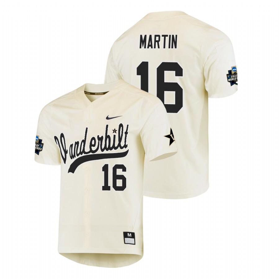Men's Vanderbilt Commodores #16 Austin Martin Nike Cream College Baseball Jersey