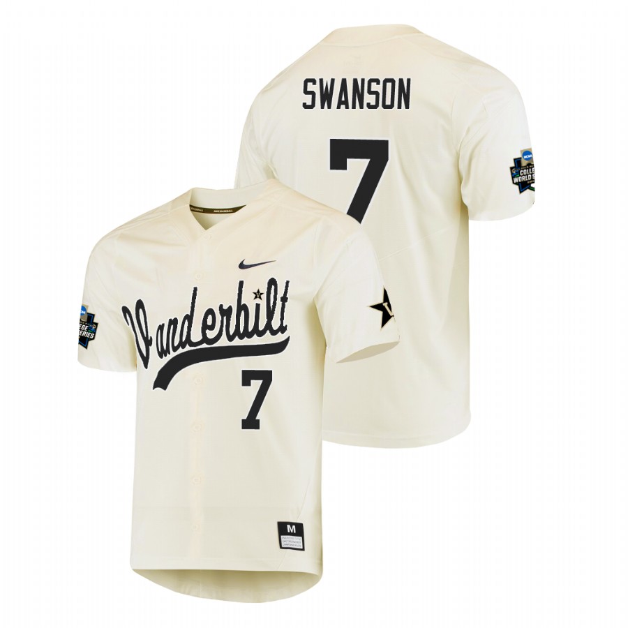 Men's Vanderbilt Commodores #7 Dansby Swanson Nike Cream College Baseball Jersey