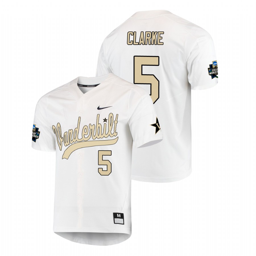 Men's Vanderbilt Commodores #5 Philip Clarke Nike White Gold College Baseball Jersey