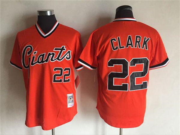 Men's San Francisco Giants Retired Player #22 Will Clark Orange Pullover Mitchell & Ness Cooperstown Throwback Jersey