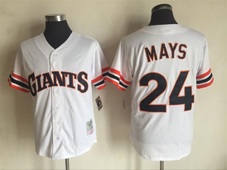 Men's San Francisco Giants Retired Player #24 Willie Mays White Mitchell & Ness Throwback Jersey