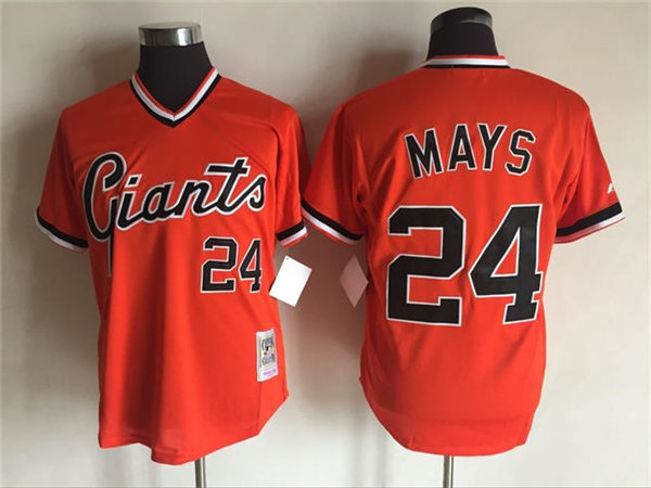 Men's San Francisco Giants Retired Player #24 Willie Mays Orange Pullover Mitchell & Ness Cooperstown Throwback Jersey