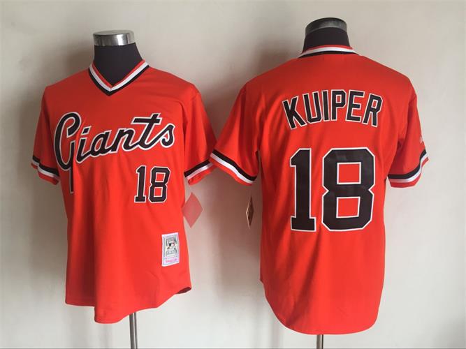 Mens San Francisco Giants #18 DUANE KUIPER 1982 Orange Pullover Mitchell & Ness Cooperstown Throwback Jersey