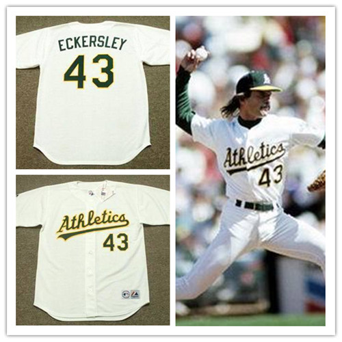 Mens Oakland Athletics #43 DENNIS ECKERSLEY 1989 Majestic Cooperstown White Home Throwback Baseball Jersey
