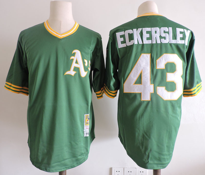 Mens Oakland Athletics #43 DENNIS ECKERSLEY Green Pullover Mitchell & Ness Cooperstown Throwback Jersey