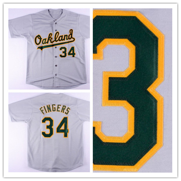 Mens Oakland Athletics #34 Rollie Fingers 1989 Majestic Cooperstown Throwback Away Grey Baseball Jersey