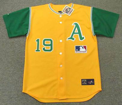 Men's Oakland Athletics Retired Player #19 Bert Campaneris Yellow Green 1969 Majestic Cooperstown Throwback Jersey