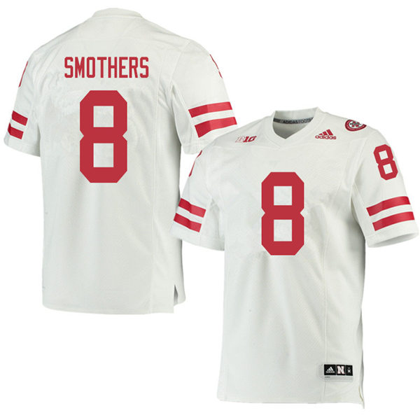 Mens Nebraska Huskers #8 Logan Smothers adidas Awasy White College Football Game Jersey