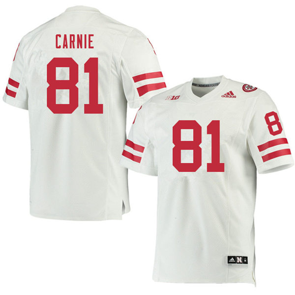 Mens Nebraska Huskers #81 James Carnie adidas Awasy White College Football Game Jersey