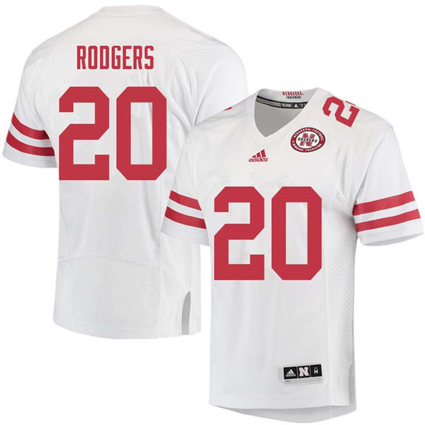 Mens Nebraska Cornhuskers #20 Johnny Rodgers adidas Awasy White College Football Game Jersey