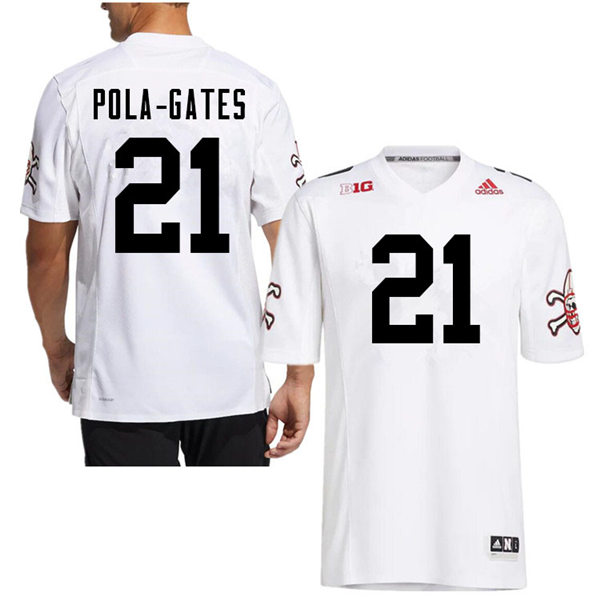 Mens Nebraska Cornhuskers #21 Noa Pola-Gates adidas White Strategy Blackshirts Football Jersey