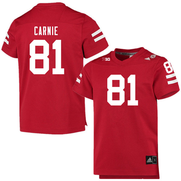 Mens Nebraska Cornhuskers #81 James Carnie adidas Home Scarlet College Football Game Jersey