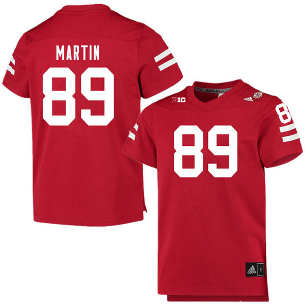 Mens Nebraska Cornhuskers #89 Oliver Martin  adidas Home Scarlet College Football Game Jersey