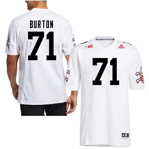 Mens Nebraska Cornhuskers #71 Maddox Burto adidas White Strategy Blackshirts Football Jersey