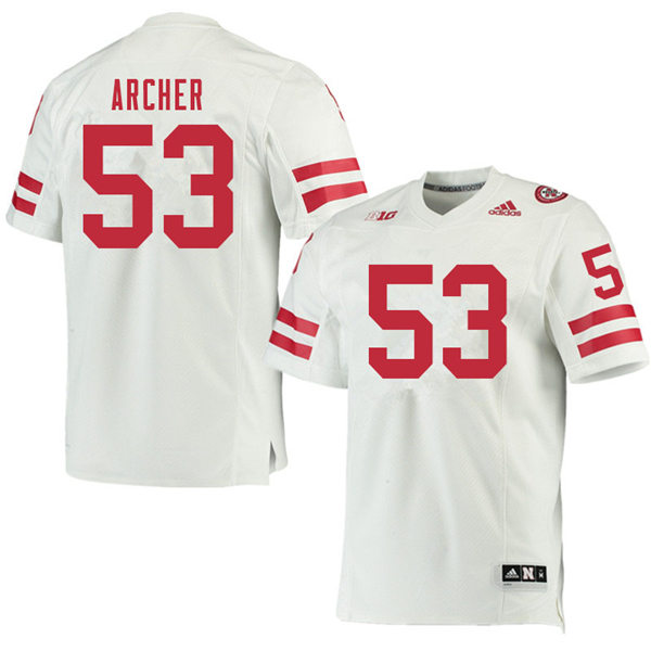 Mens Nebraska Cornhuskers #53 Jake Archer adidas Awasy White College Football Game Jersey