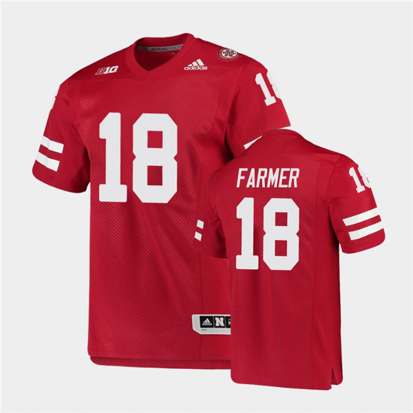 Mens Nebraska Cornhuskers #18 Myles Farmer adidas Home Scarlet College Football Game Jersey