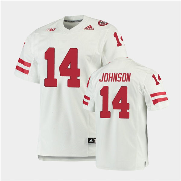 Mens Nebraska Cornhuskers #14 Rahmir Johnson adidas Awasy White College Football Game Jersey