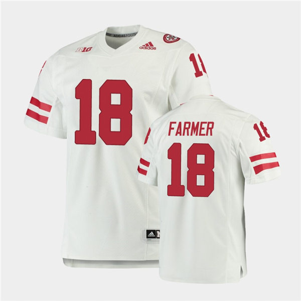 Mens Nebraska Cornhuskers #18 Myles Farmer  adidas Awasy White College Football Game Jersey