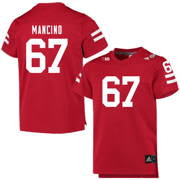 Mens Nebraska Cornhuskers #67 Joey Mancino adidas Home Scarlet College Football Game Jersey