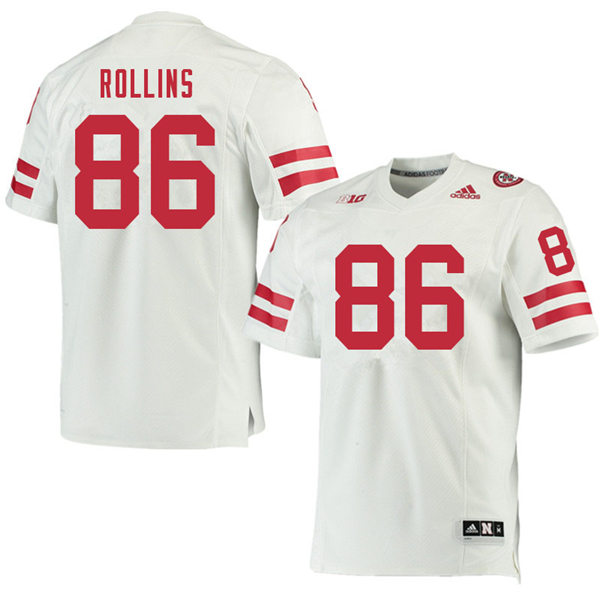 Mens Nebraska Cornhuskers #86 AJ Rollins adidas Awasy White College Football Game Jersey