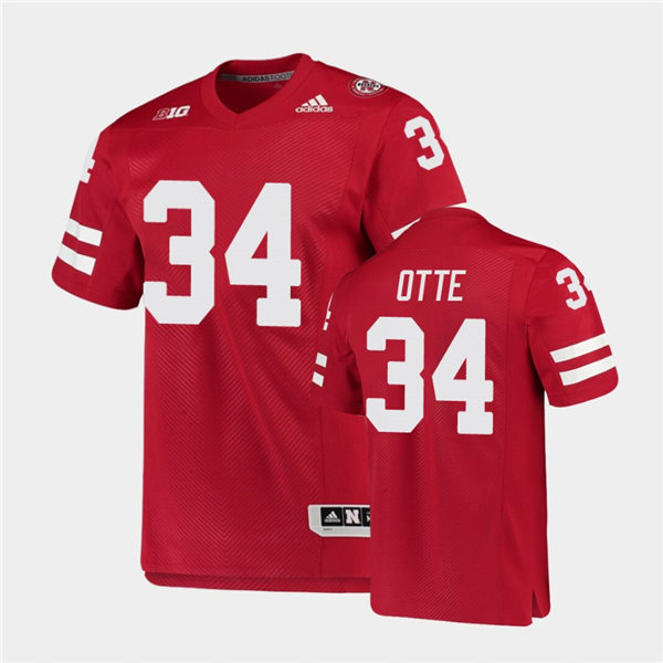 Mens Nebraska Huskers#34 Simon Otte adidas Home Scarlet College Football Game Jersey