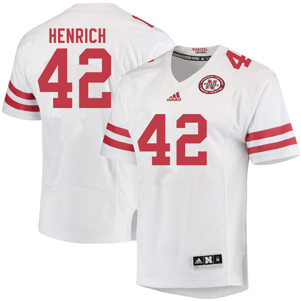 Mens Nebraska Huskers #42 Nick Henrich adidas Awasy White College Football Game Jersey