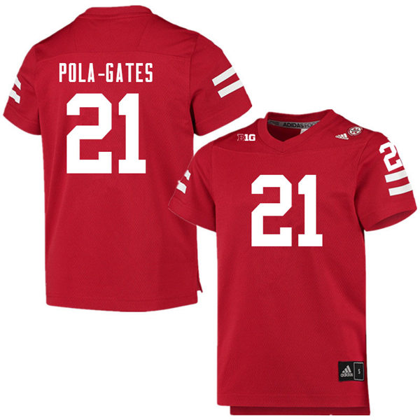 Mens Nebraska Huskers #21 Noa Pola-Gates adidas Home Scarlet College Football Game Jersey