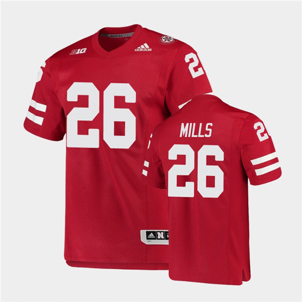 Mens Nebraska Cornhuskers #26 Dedrick Mills adidas Home Scarlet College Football Game Jersey