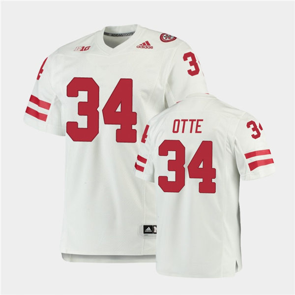 Mens Nebraska Cornhuskers #34 Simon Otte adidas Awasy White College Football Game Jersey