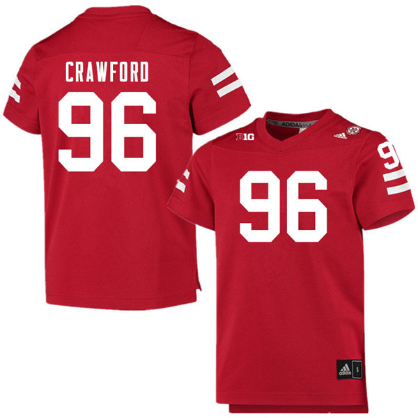 Mens Nebraska Cornhuskers #96 Tyler Crawford adidas Home Scarlet College Football Game Jersey