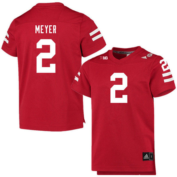 Mens Nebraska Cornhuskers #2 Kelen Meyer adidas Home Scarlet College Football Game Jersey