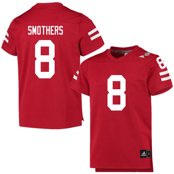 Mens Nebraska Cornhuskers #8 Logan Smothers adidas Home Scarlet College Football Game Jersey