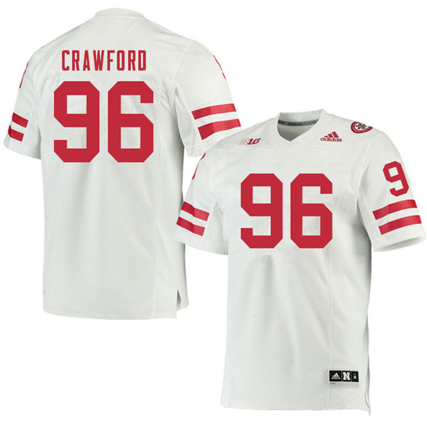 Mens Nebraska Huskers #96 Tyler Crawford adidas Awasy White College Football Game Jersey