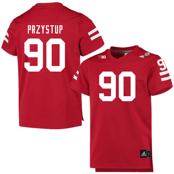 Mens Nebraska Cornhuskers #90 William Przystup adidas Home Scarlet College Football Game Jersey