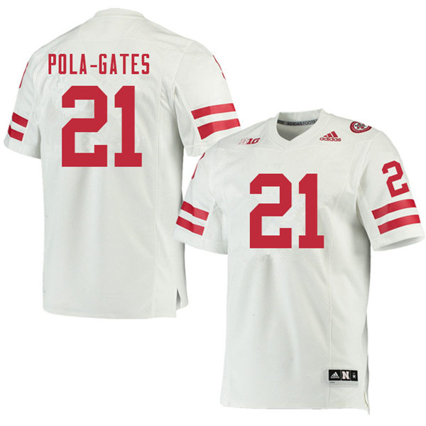 Mens Nebraska Cornhuskers #21 Noa Pola-Gates adidas Awasy White College Football Game Jersey