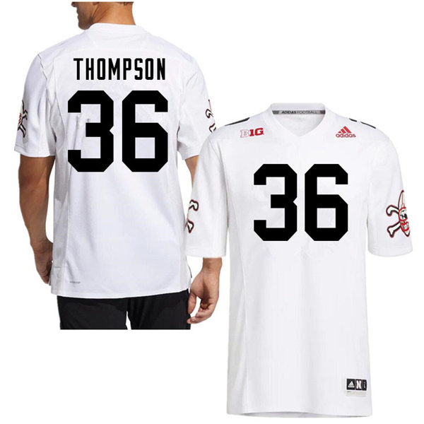Mens Nebraska Huskers #36 Taveon Thompson adidas White Strategy Blackshirts Football Jersey