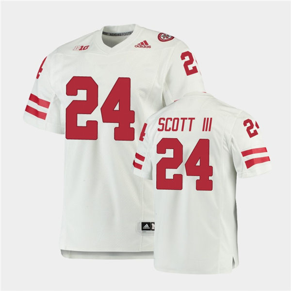 Mens Nebraska Huskers #24 Marvin Scott III adidas Awasy White College Football Game Jersey